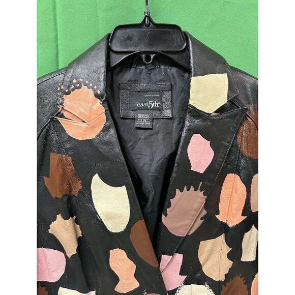 womens OOAK handpainted BEAUTY COMES IN SHADES black leather jacket sz M - Picture 4 of 5